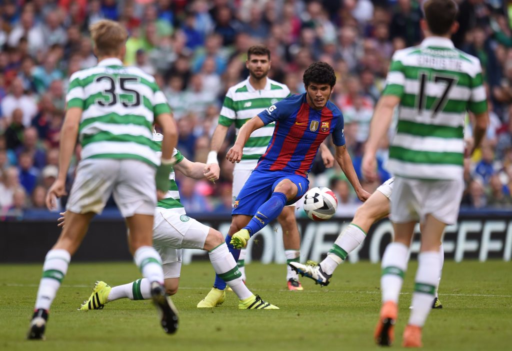 Barcelona's Carles Alena in action against Celtic.