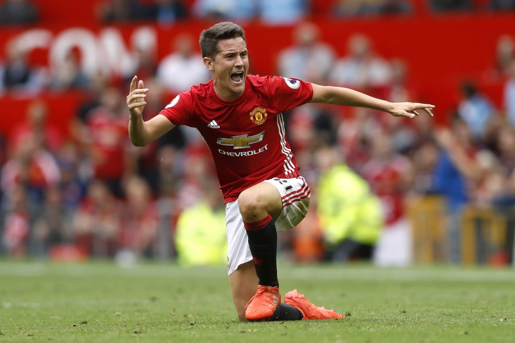 Manchester United's Ander Herrera reacts.