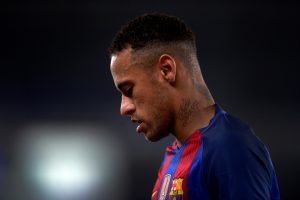 Barcelona's Neymar reacts.