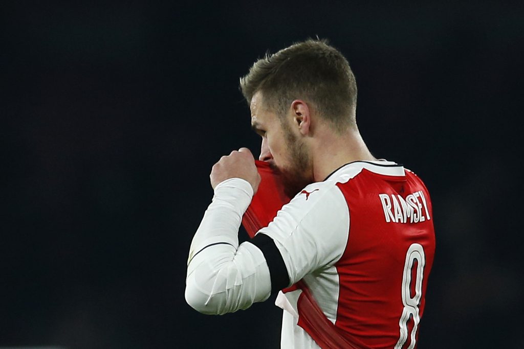 Aaron Ramsey looks dejected after the game.