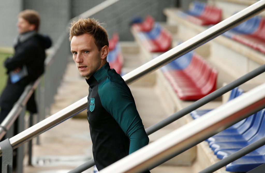 Ivan Rakitic attends a training session.