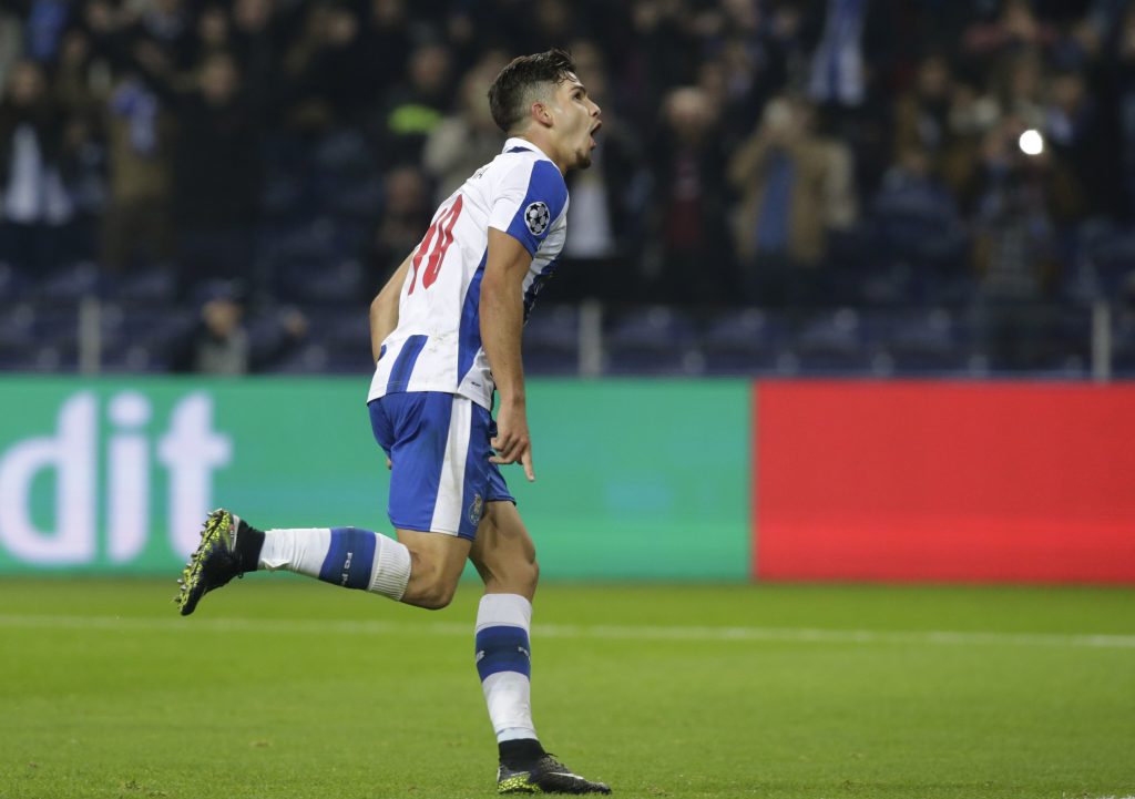 FC Porto's Andre Silva celebrates scoring their fourth goal.