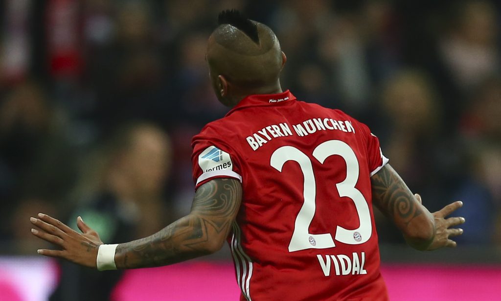 Arturo Vidal celebrates his goal against Borussia Moenchengladbach.