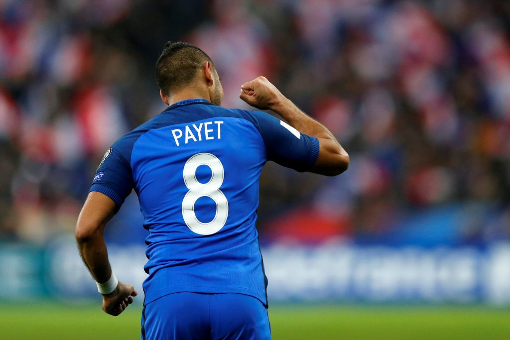 Dimitri Payet celebrates after he scored against Sweden.