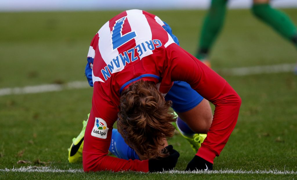 Antoine Griezmann reacts during the match.