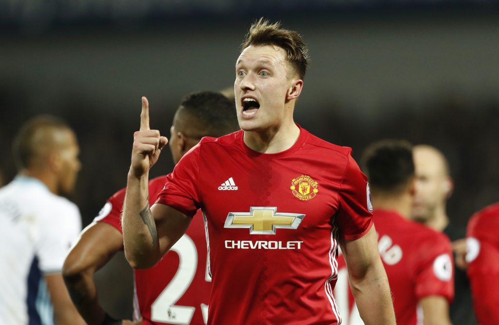 Phil Jones reacts.