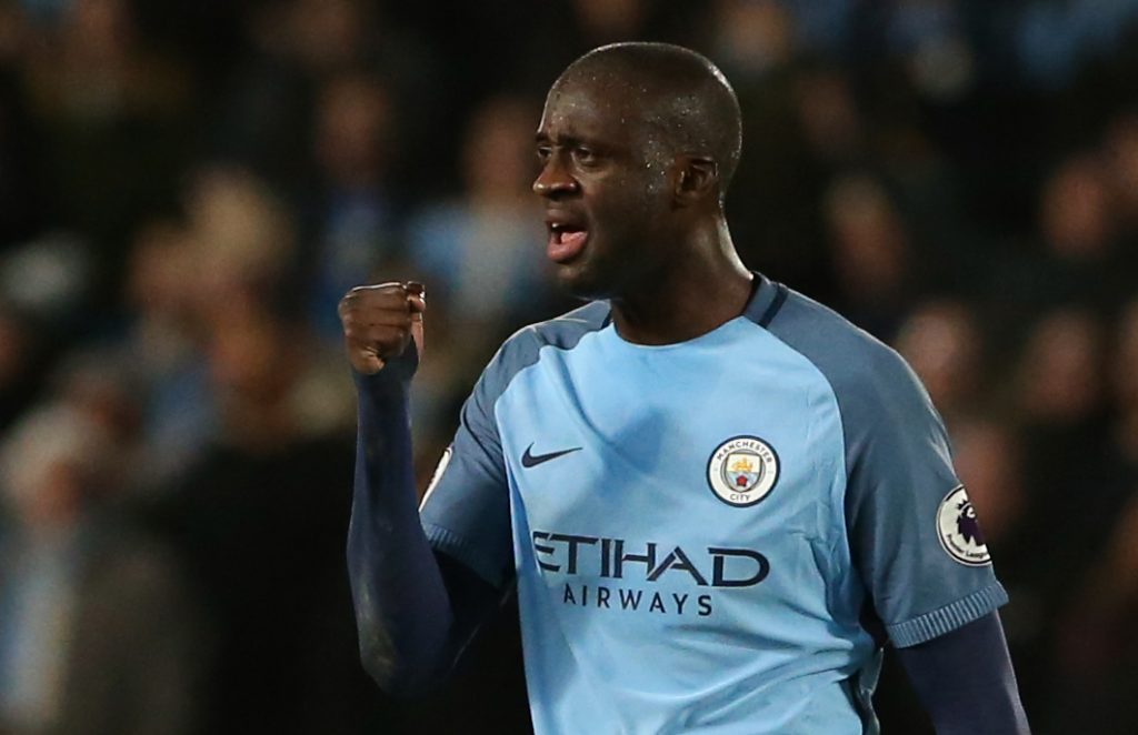 Yaya Toure celebrates scoring City's first goal.