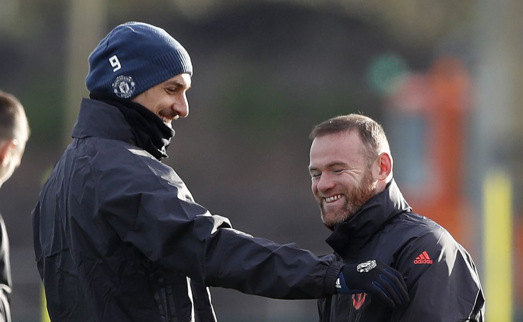 Manchester United's Zlatan Ibrahimovic and Wayne Rooney during training.