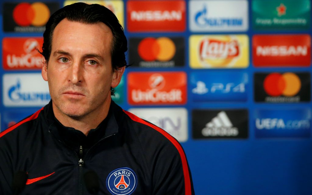 Paris St Germain coach Unai Emery during the press conference.