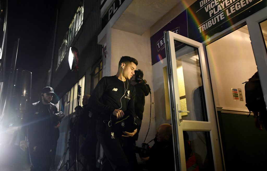 Liverpool's Philippe Coutinho arrives before the match.