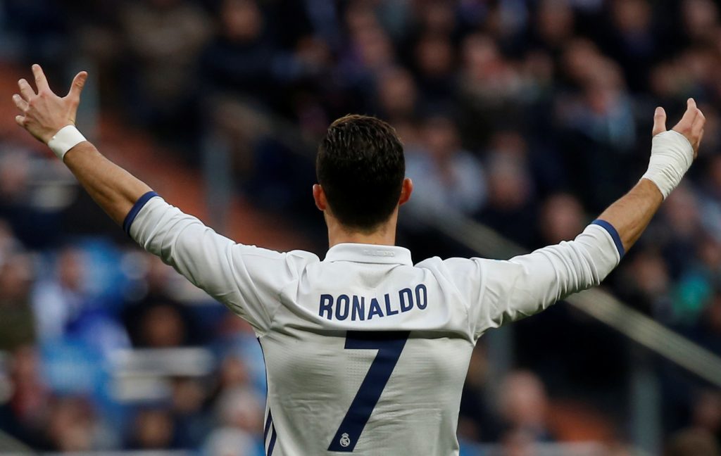 Real Madrid's Cristiano Ronaldo reacts during the match.