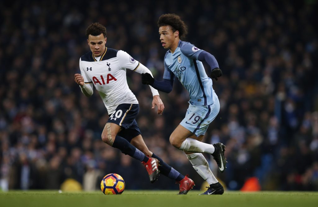 Tottenham's Dele Alli in action with Manchester City's Leroy Sane.