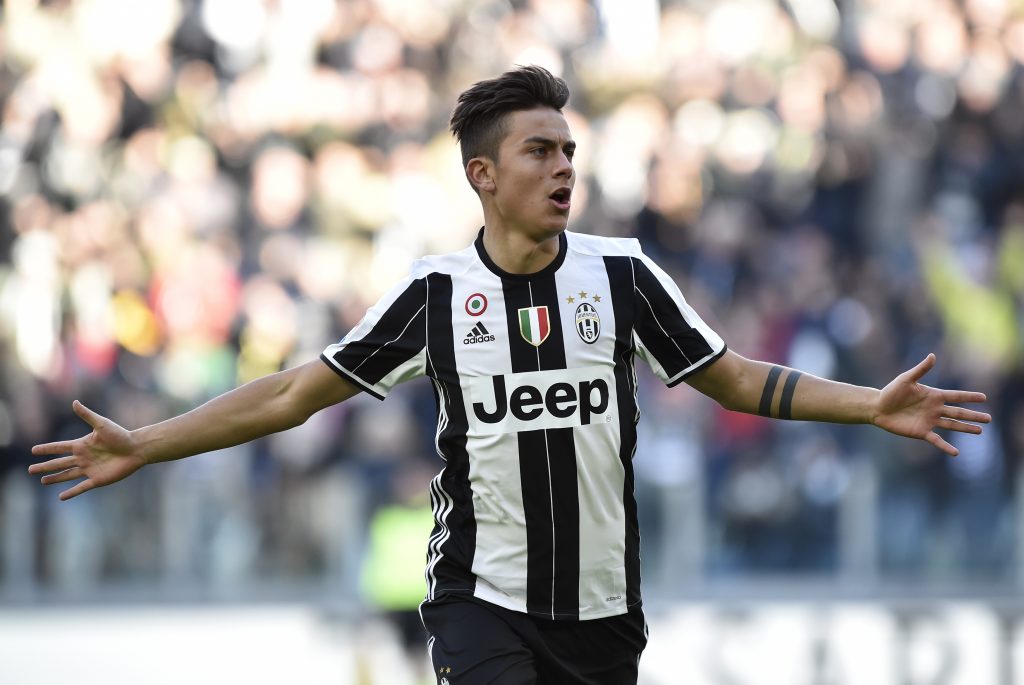 Juventus' Paulo Dybala celebrates after scoring first goal.