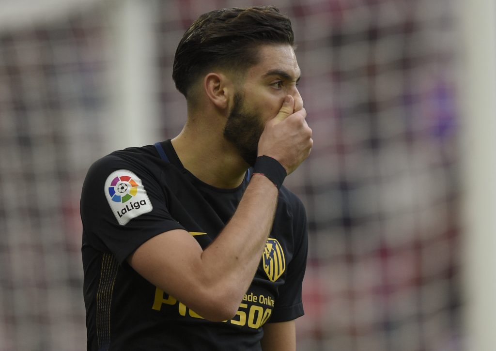 Atletico Madrid's Yannick Carrasco reacts during the match.
