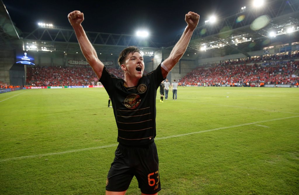 Celtic's Kieran Tierney reacts after the match.
