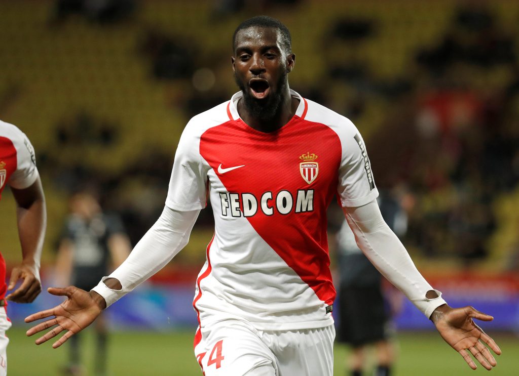 Monaco's Tiemoue Bakayoko celebrates after scoring.