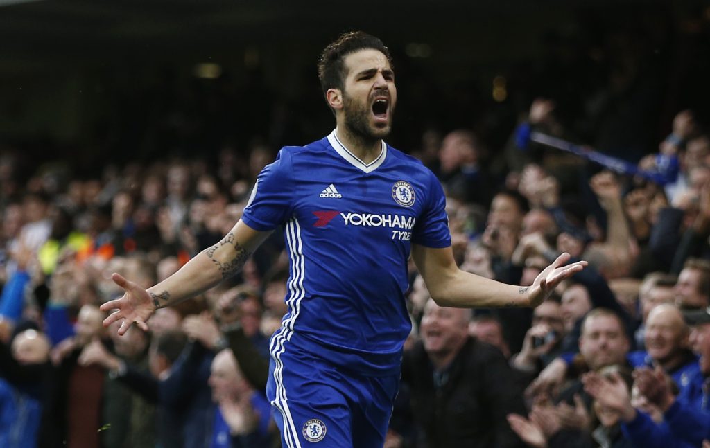 Chelsea's Cesc Fabregas celebrates scoring their first goal.