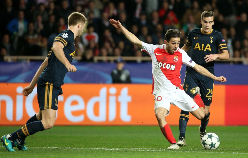 Monaco's Bernardo Silva shoots at goal.