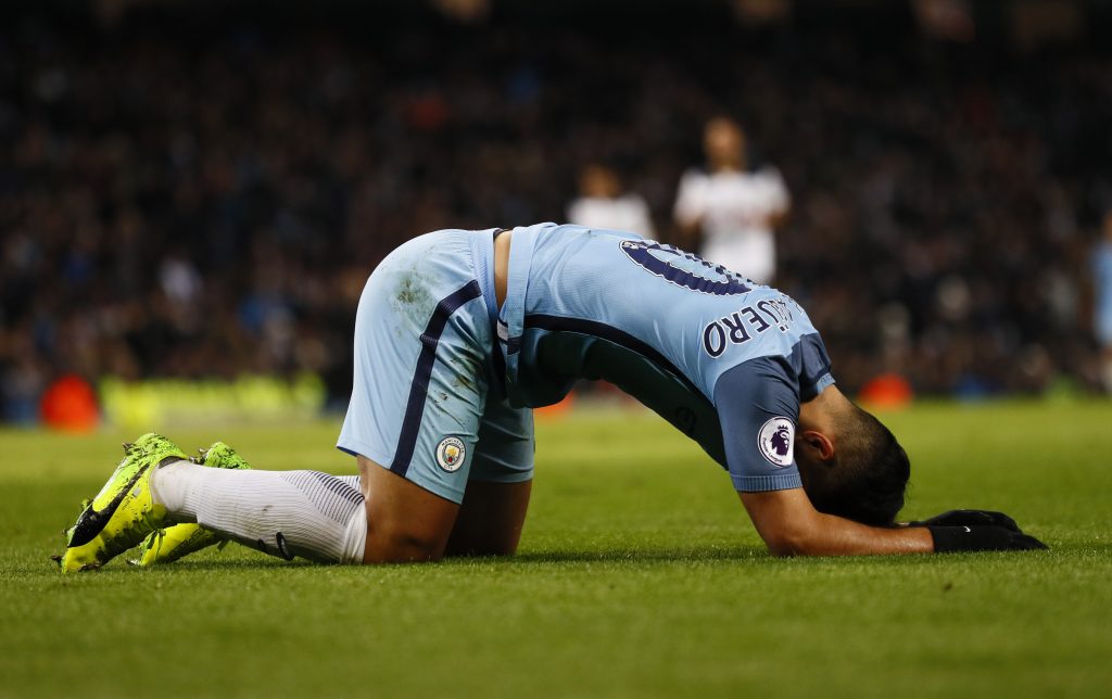 Manchester City's Sergio Aguero after a missed chance.