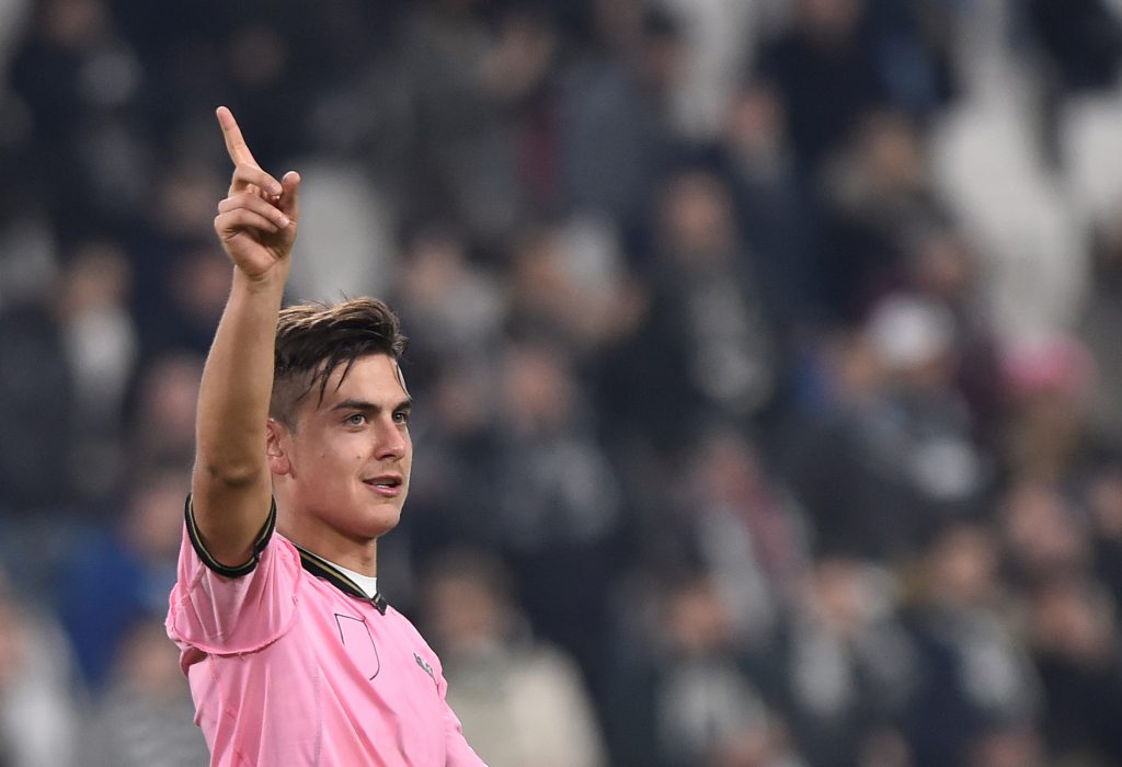 Paulo Dybala celebrates at the end of the match.