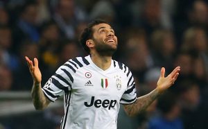 Juventus' Dani Alves celebrates scoring their second goal.