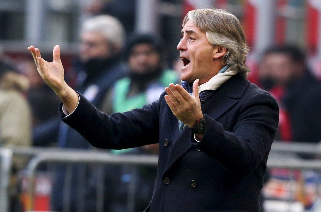 Roberto Mancini gestures during match against Carpi.