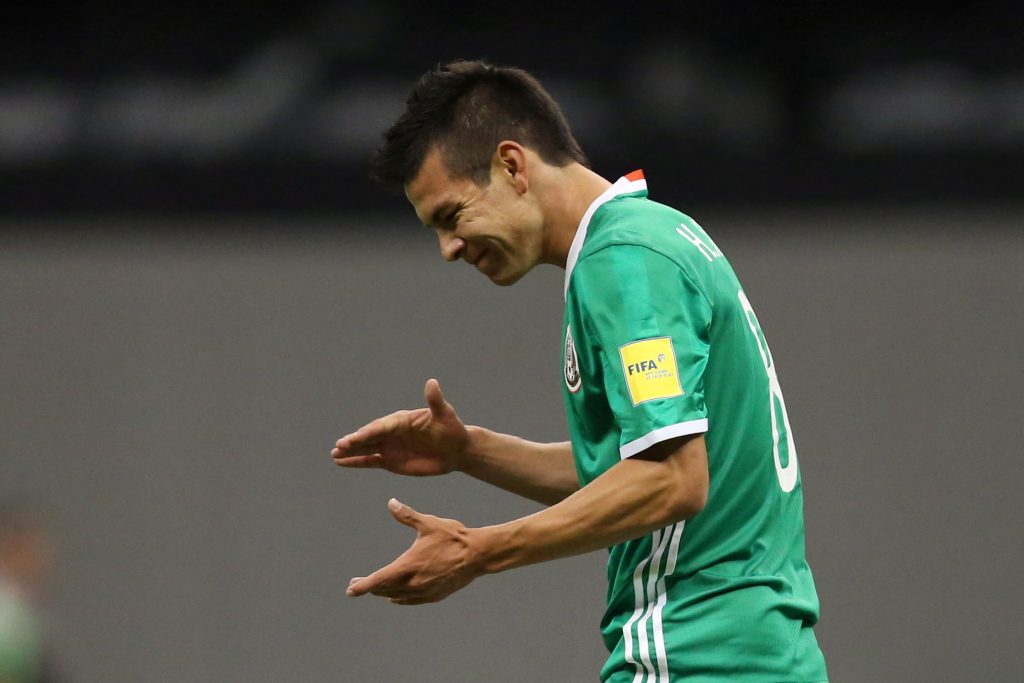 Mexico's Hirving Lozano reacts.