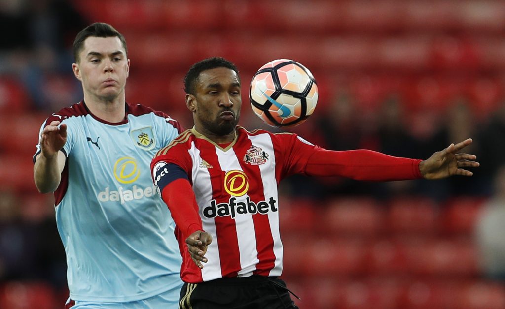 Sunderland's Jermain Defoe in action with Burnley's Michael Keane.