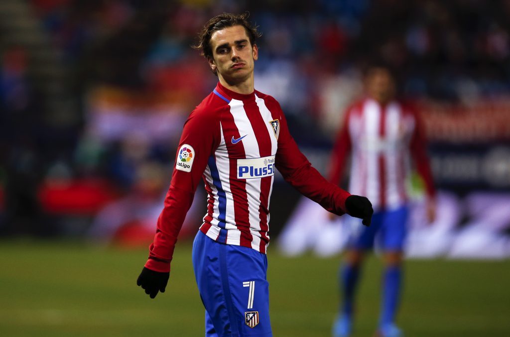 Atletico Madrid's Antoine Griezmann reacts during the match.