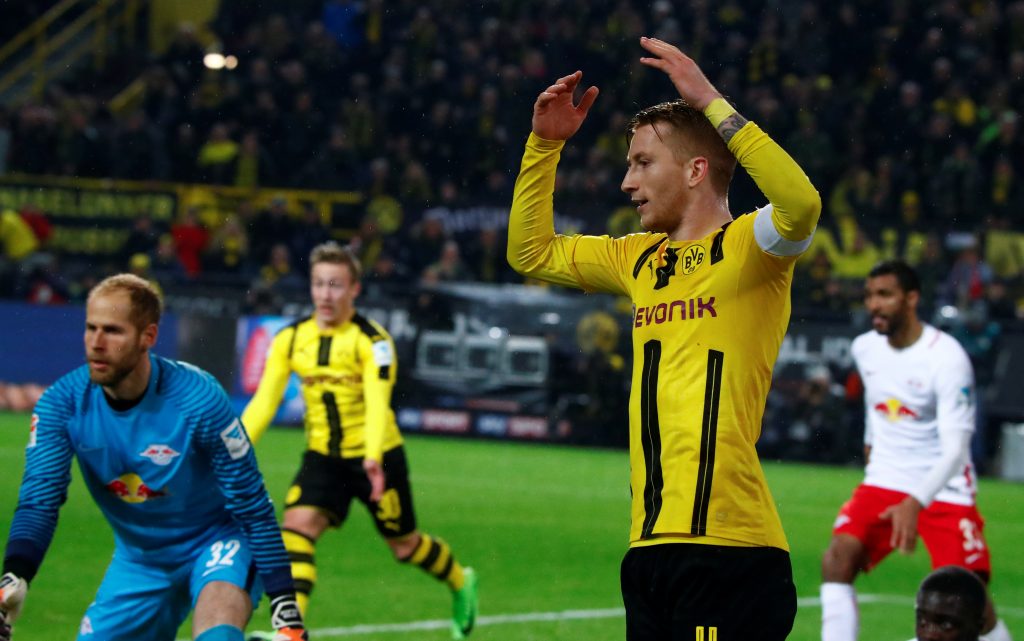 Borussia Dortmund's Marco Reus reacts.