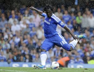 Romelu Lukaku shoots.