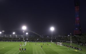 Paris Saint-Germain players attend a training session.