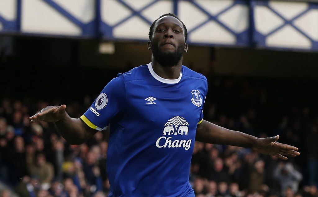 Everton's Romelu Lukaku celebrates scoring their second goal.