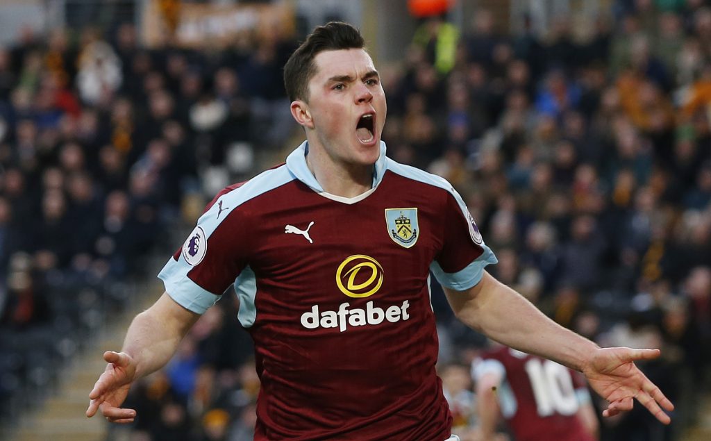 Burnley's Michael Keane celebrates scoring their first goal.