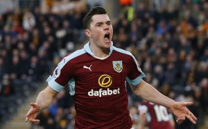 Burnley's Michael Keane celebrates scoring their first goal.