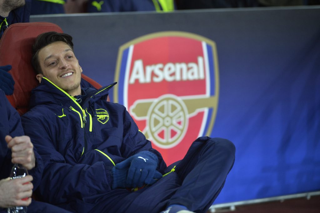 Arsenal's Mesut Ozil on the substitutes bench.