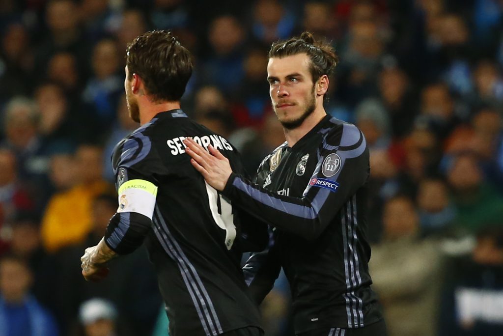 Real Madrid's Gareth Bale with Real Madrid's Sergio Ramos.
