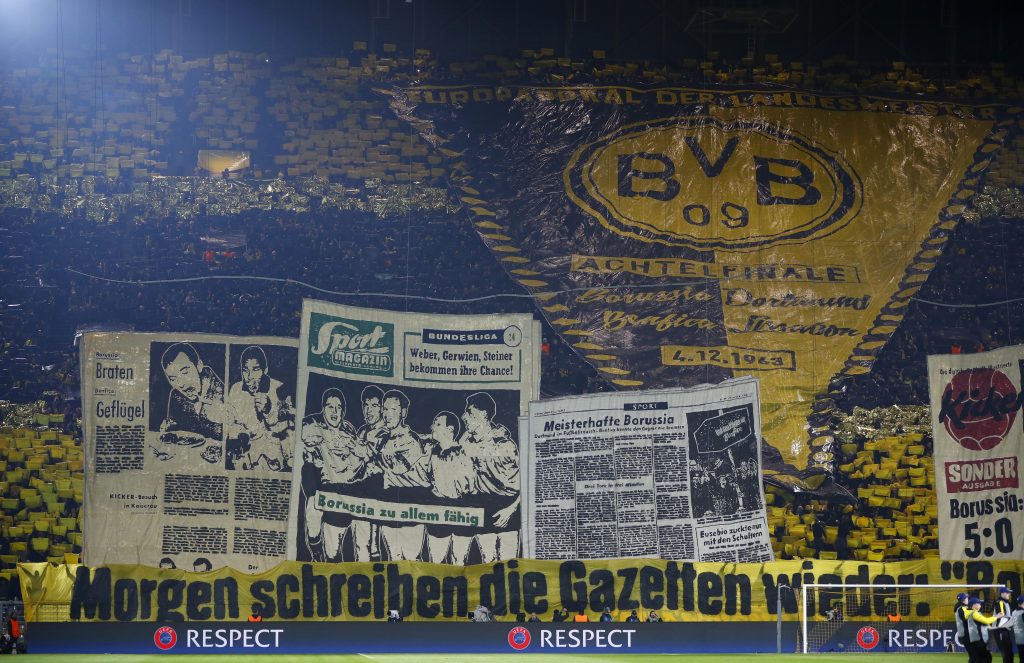 General view of Borussia Dortmund fans before the match.