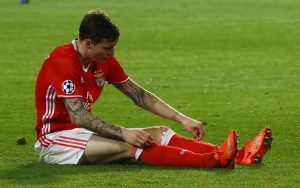 Benfica's Victor Lindelof looks dejected.