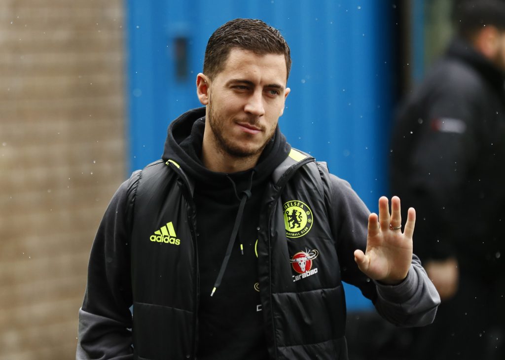 Chelsea's Eden Hazard arrives for the match.