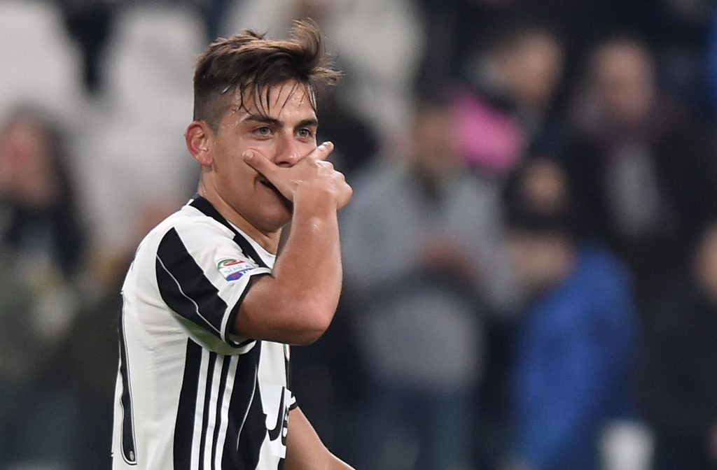 Juventus' Paulo Dybala celebrates after scoring his second goal.