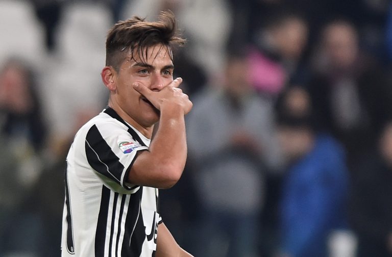 Juventus' Paulo Dybala celebrates after scoring his second goal.