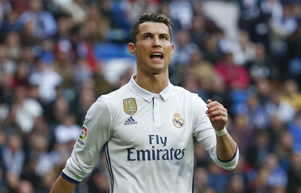 Real Madrid's Cristiano Ronaldo reacts during the match against Espanyol.