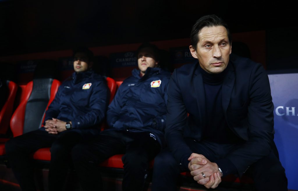 Bayer Leverkusen coach Roger Schmidt before the match.