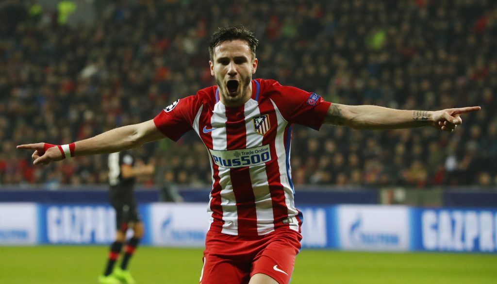 Atletico Madrid's Saul Niguez celebrates scoring their first goal.
