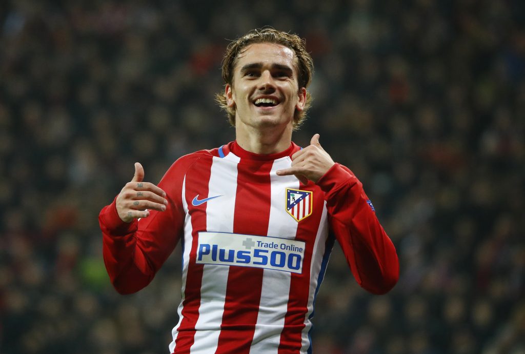 Atletico Madrid's Antoine Griezmann celebrates scoring their second goal.