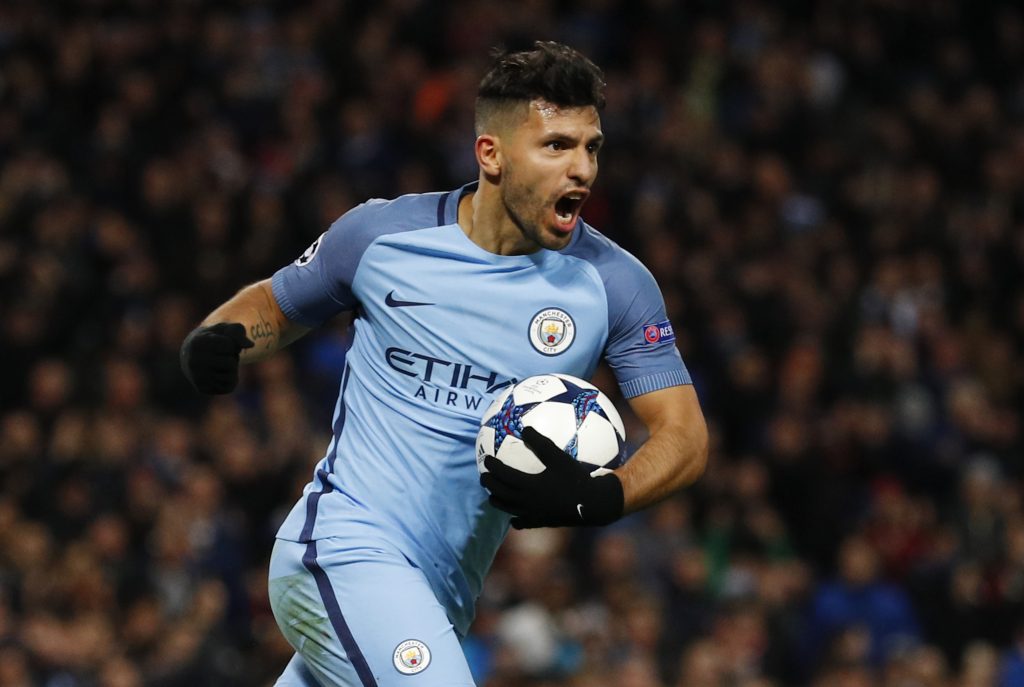Manchester City's Sergio Aguero celebrates scoring their second goal.
