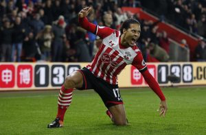 Southampton's Virgil van Dijk celebrates.