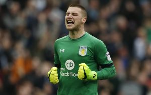Aston Villas Sam Johnstone celebrates after their second goal.