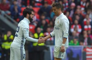 Real Madrid's Cristiano Ronaldo is substituted by Isco.